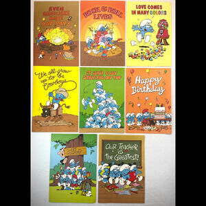 Lot 8 Vintage Smurf Poster 13.5x19.5" 80s Peyo Wallace Berrie Smurfs NOS *READ